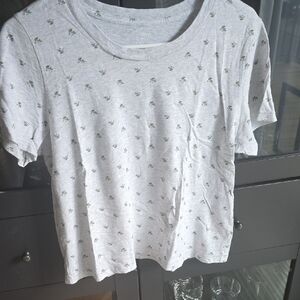 aerie Heather Gray Floral Tee with Tiny Green Blossoms
